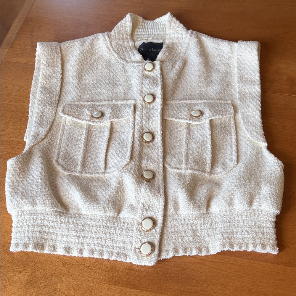 CHRISTIAN LACROIX Bouclé Tweed Crop Vest Sleeveless Jacket Intermix S NWT